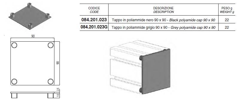 ALUSIC 084201023 ZAŚLEPKA 90X90 CZARNA