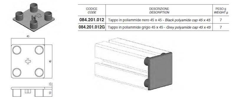 ALUSIC 084201012 ZAŚLEPKA DO PROFILI 45X45 CZARNA