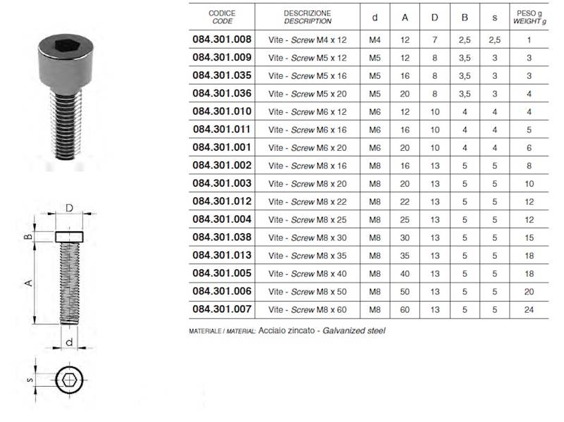 ALUSIC 084301003 ŚRUBA MOCUJĄCA M8X20 IMBUSOWA