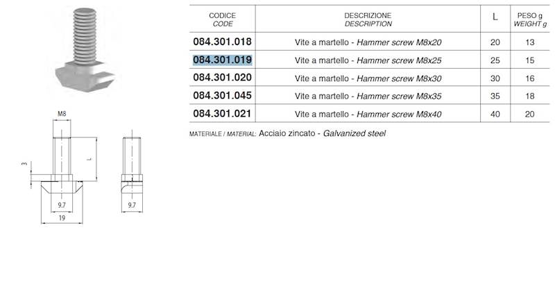ALUSIC 084301019 ŚRUBA MŁOTECZKOWA M8X25