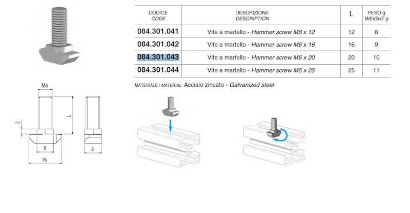 ALUSIC 084301043 ŚRUBA MŁOTECZKOWA M6X20