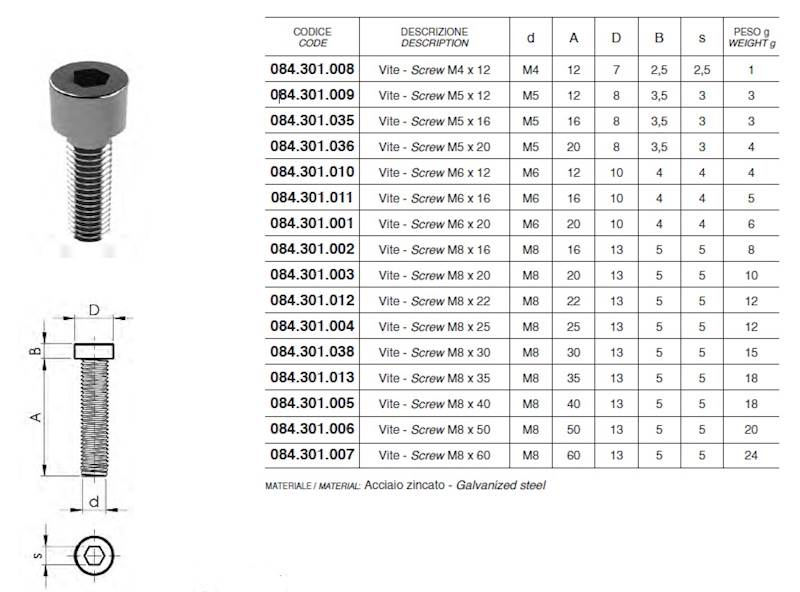 ALUSIC 084301011 ŚRUBA MOCUJĄCA M6X16 IMBUSOWA