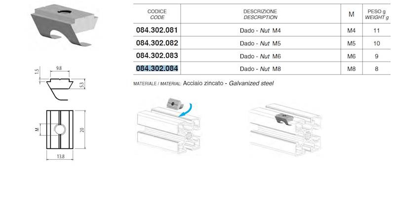 ALUSIC 084302084 NAKRĘTKA ZE SPRĘŻYNĄ WSUWANA M8 