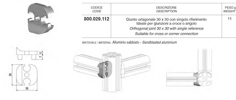 ALUSIC 800029112 ŁĄCZNIK PROSTOP. 30X30 POJEDYNCZY