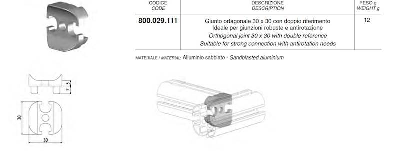 ALUSIC 800029111 ŁĄCZNIK PROSTOP. 30X30 PODWÓJNY