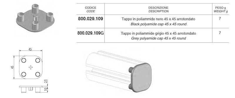 ALUSIC 800029109 ZAŚLEPKA POLIAMID 45X45 CZARNA
