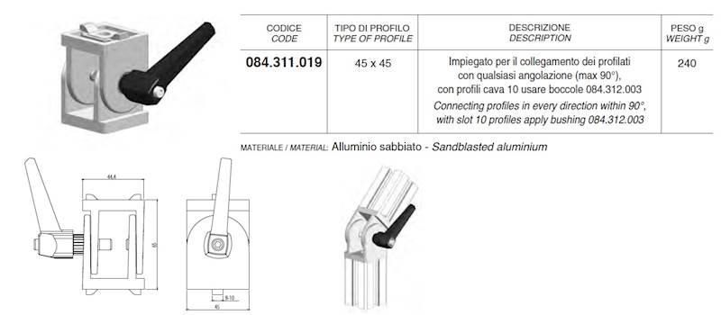 ALUSIC 084311019 PRZEGUB Z DŹWIGNIĄ ZACISKOWĄ
