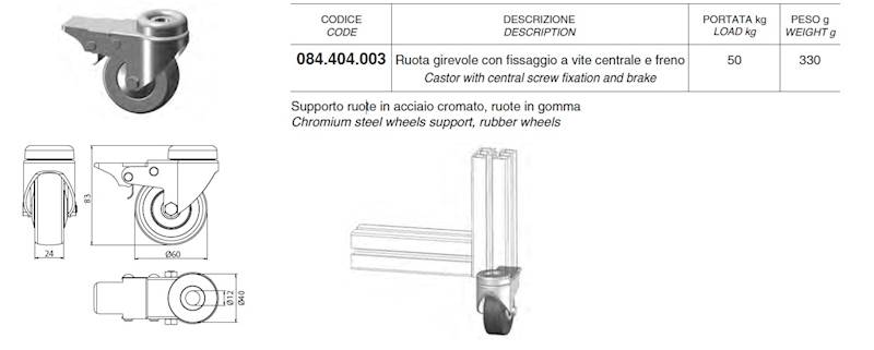 ALUSIC 084404003 KOŁO OBROTOWE Z HAMULCEM  60 