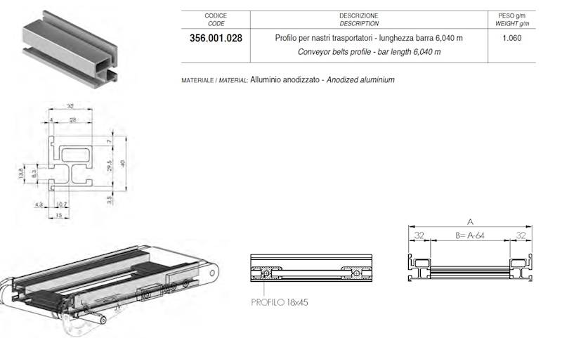 ALUSIC 356001028 PROFIL DO TAŚMY TRANSPORT. 32X40