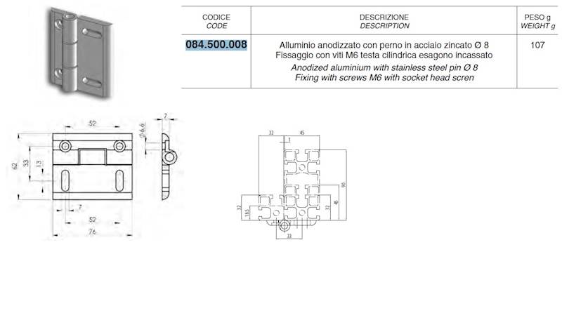 ALUSIC 084500008 ZAWIAS ALUMINIUM ANODOWANE