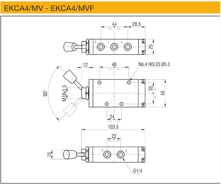 WAIRCOM EKCA4/MVF ZAWÓR STEROW. DŹWIGNIĄ 5/2 1/4"