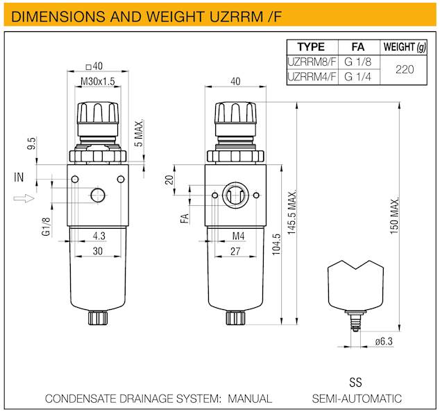 WAIRCOM UZRRM4/7F20 FILTR REGULATOR 9 BAR 1/4"