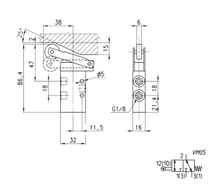 CAMOZZI 338-955 ZAWÓR MECHANICZNY 3/2 NC G 1/8