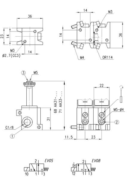 CAMOZZI AA31-0C2 ELEKTROZAWÓR 3/2 NC M5